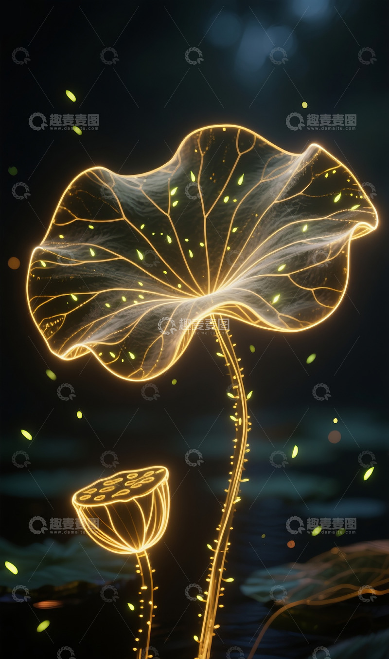 高清大图下载【趣麦麦图】金色梦幻荷叶