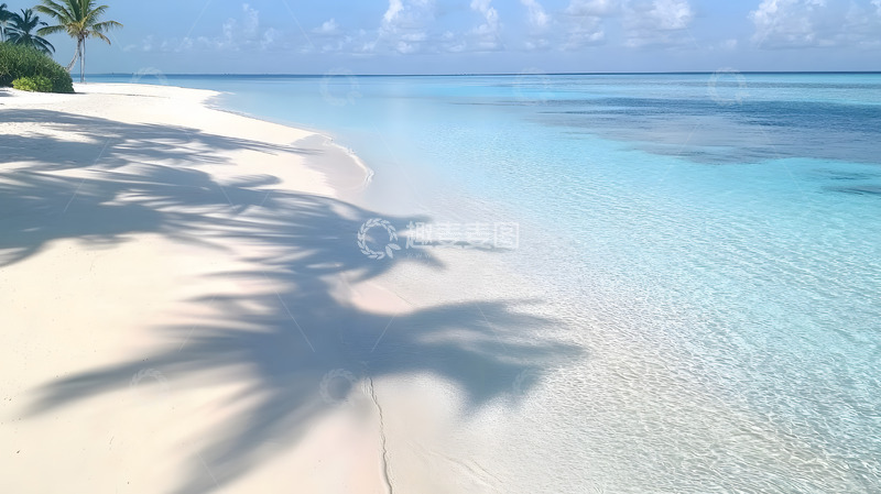 高清大图下载【趣麦麦图】夏天的湛蓝大海椰树倒影