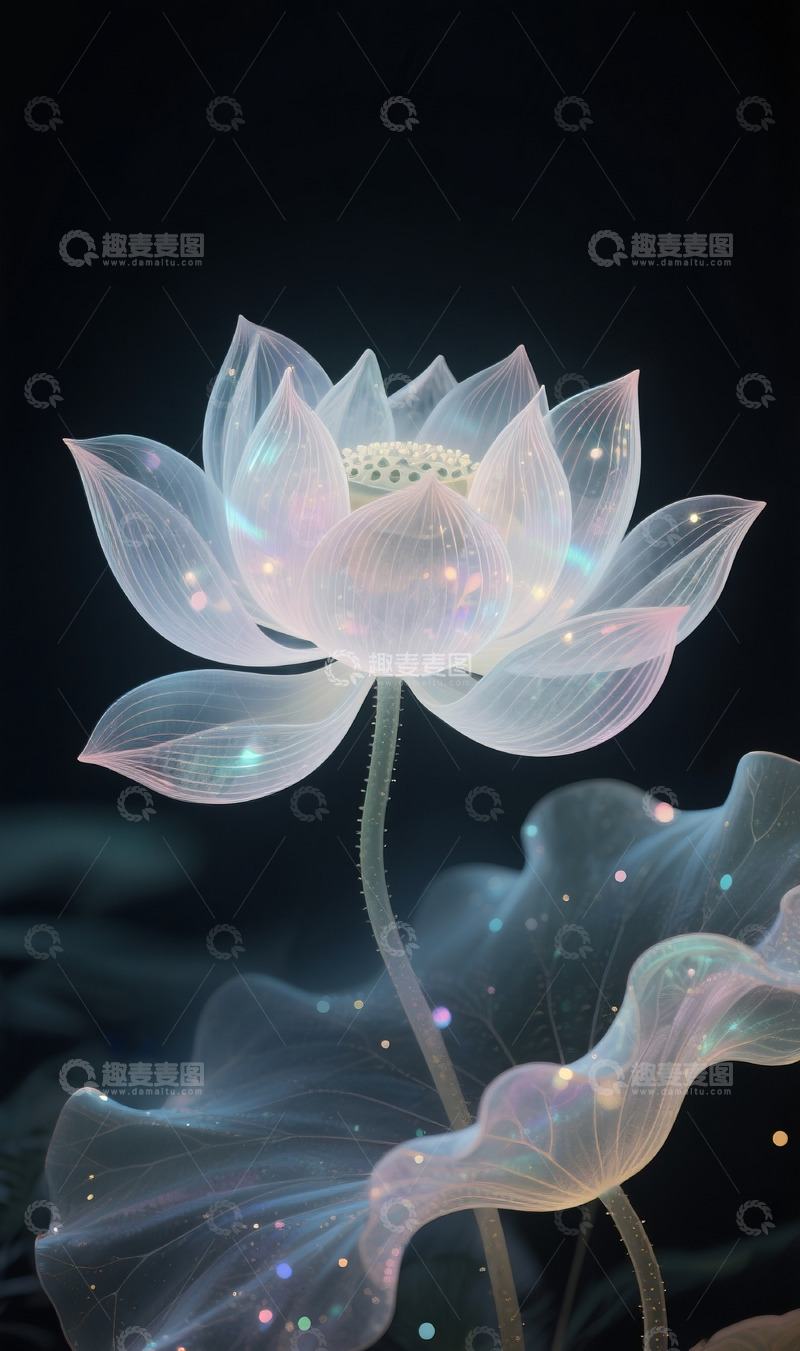 高清大图下载【趣麦麦图】梦幻荷花插画1