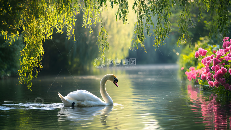 高清大图下载【趣麦麦图】宁静湖面上的天鹅