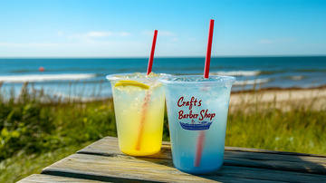 夏日海边的彩色冷饮