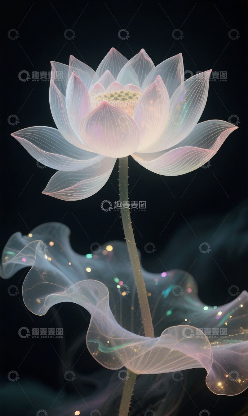 高清大图下载【趣麦麦图】梦幻荷花插画