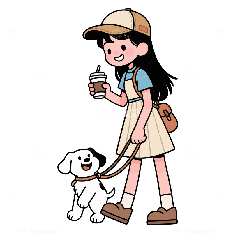 源文件下载【趣麦麦图】溜小狗的女孩