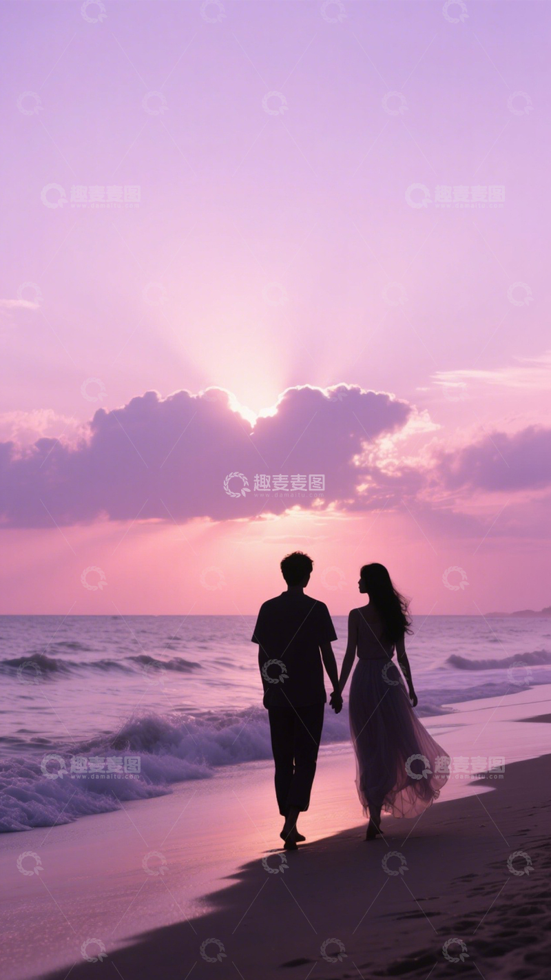 高清大图下载【趣麦麦图】海边日落浪漫爱情1