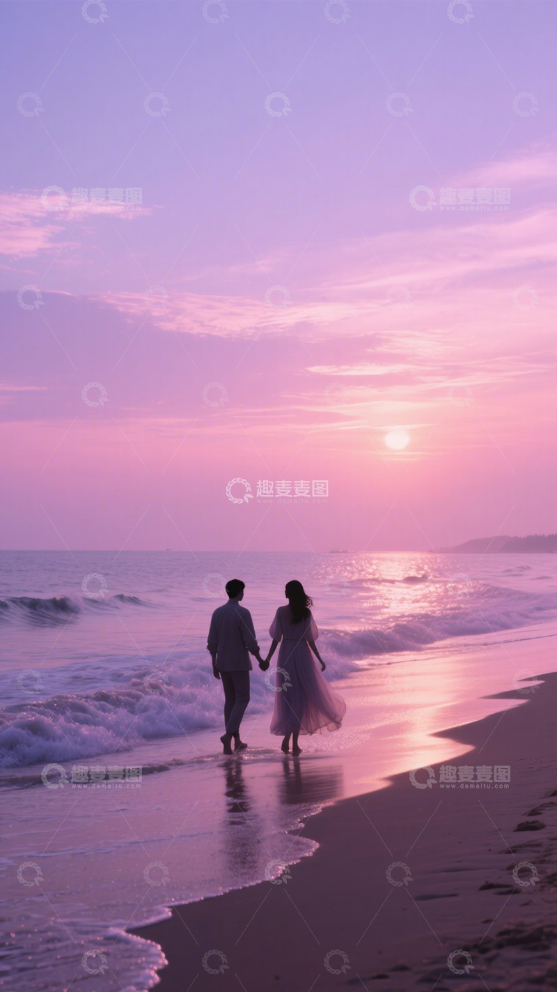 高清大图下载【趣麦麦图】海边日落浪漫爱情