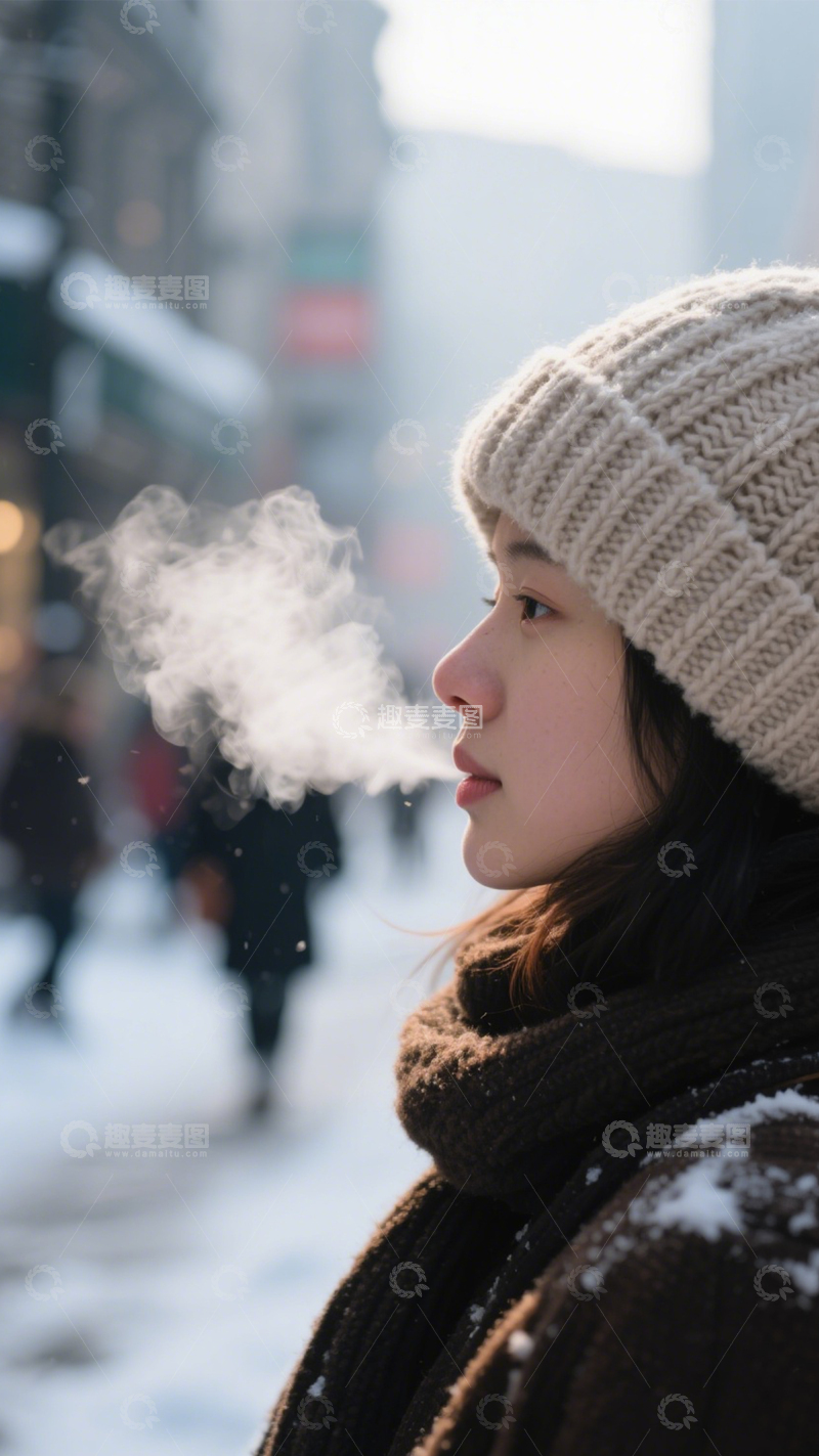 高清大图下载【趣麦麦图】冬日街头雪景温暖氛围