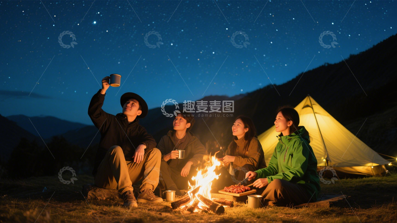 高清大图下载【趣麦麦图】星空露营篝火自然2