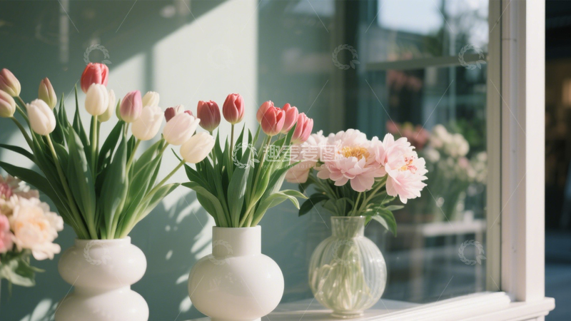 高清大图下载【趣麦麦图】花店橱窗清新美好