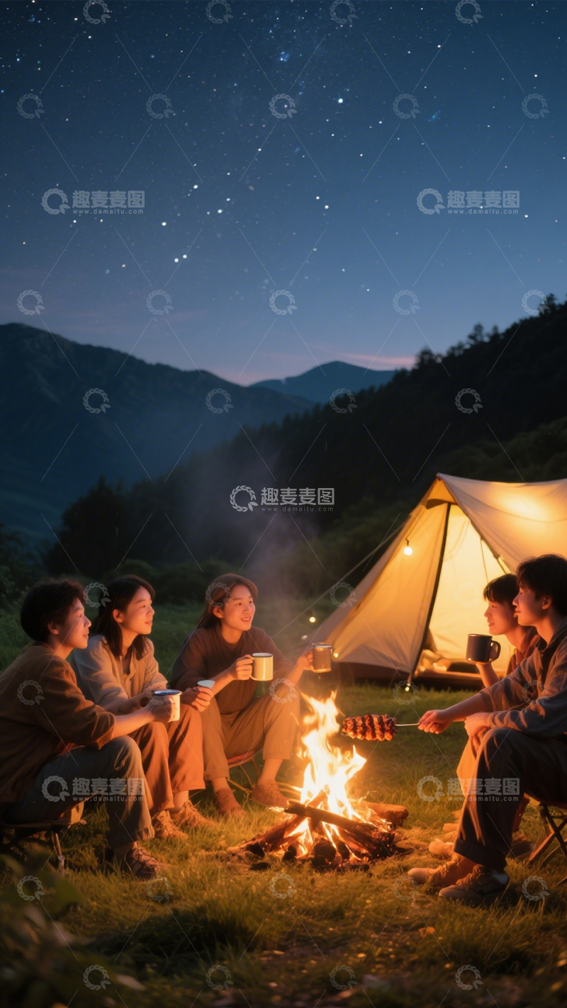 高清大图下载【趣麦麦图】星空露营篝火自然3