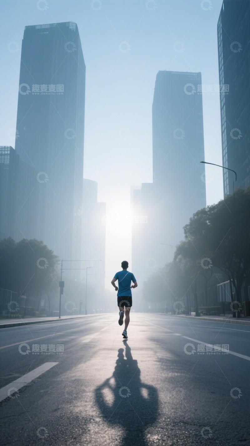 高清大图下载【趣麦麦图】城市晨跑活力健康
