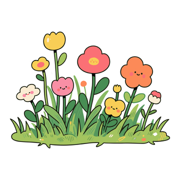 卡通草丛鲜花
