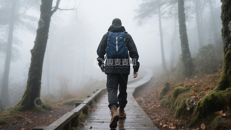 高清大图下载【趣麦麦图】雾林徒步探索自然2