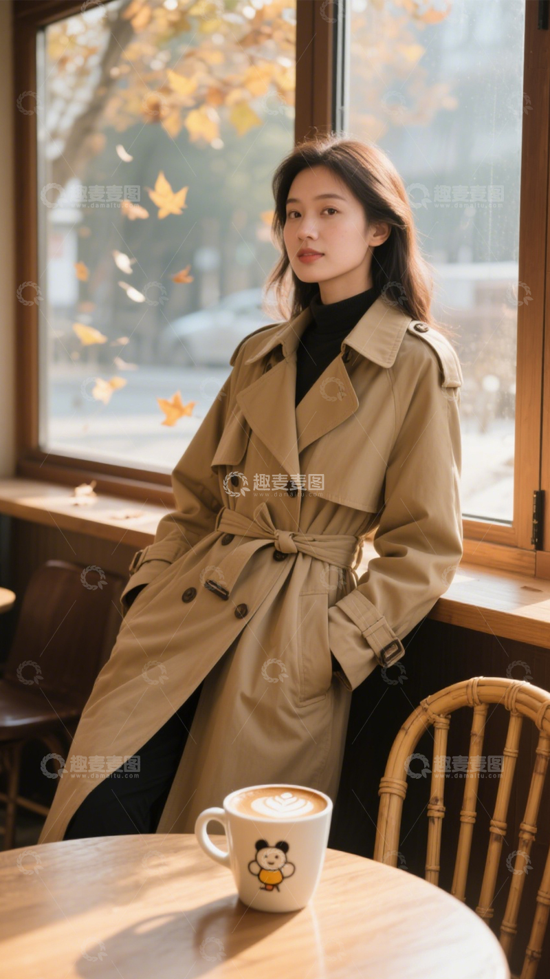 高清大图下载【趣麦麦图】风衣咖啡秋日文艺1