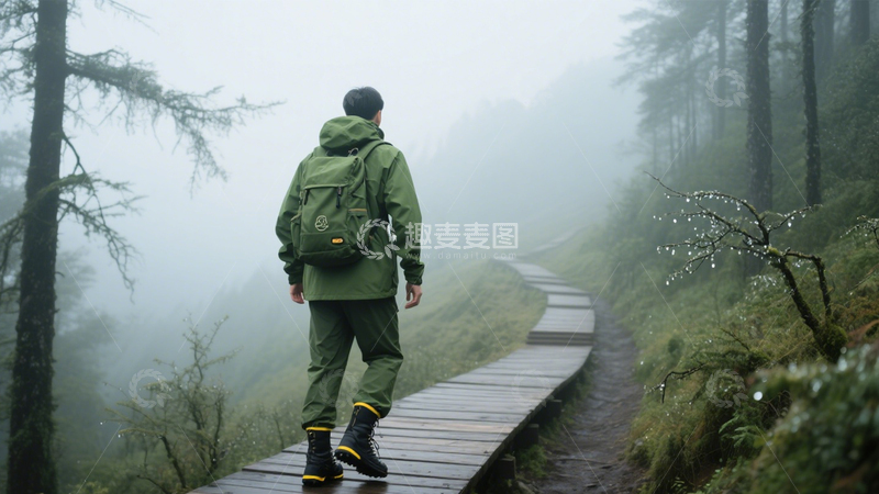 高清大图下载【趣麦麦图】雾林徒步探索自然3