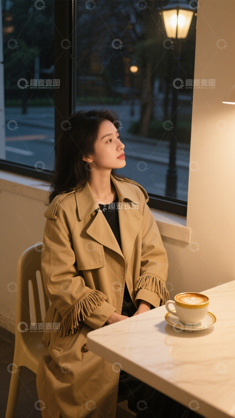 高清大图下载【趣麦麦图】风衣咖啡秋日文艺