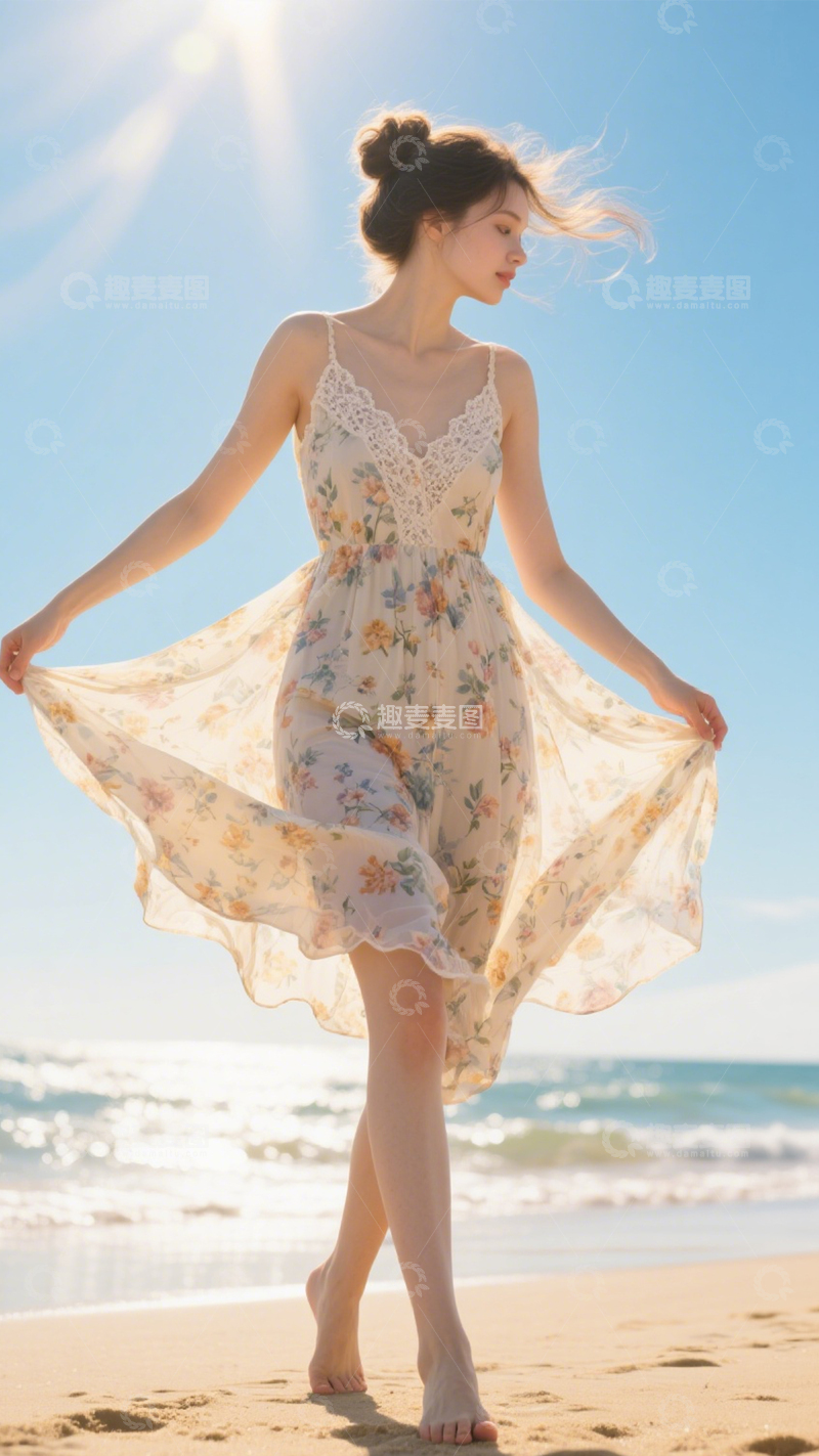 高清大图下载【趣麦麦图】海边碎花裙度假风2