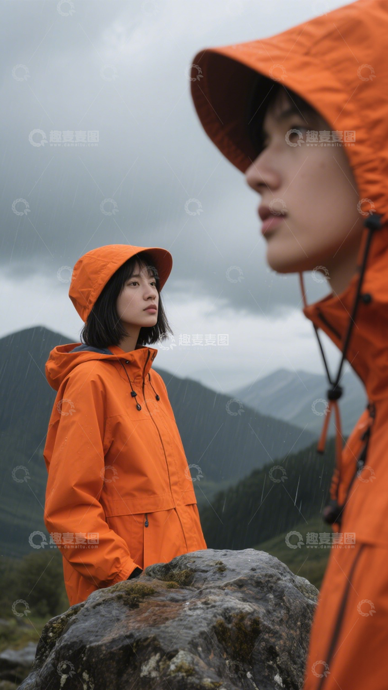 户外橙色登山穿搭2
