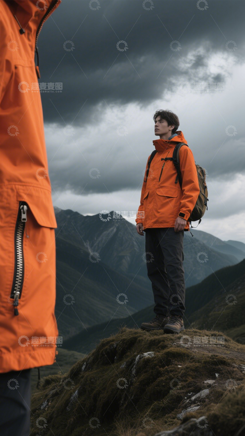 高清大图下载【趣麦麦图】户外橙色登山穿搭3
