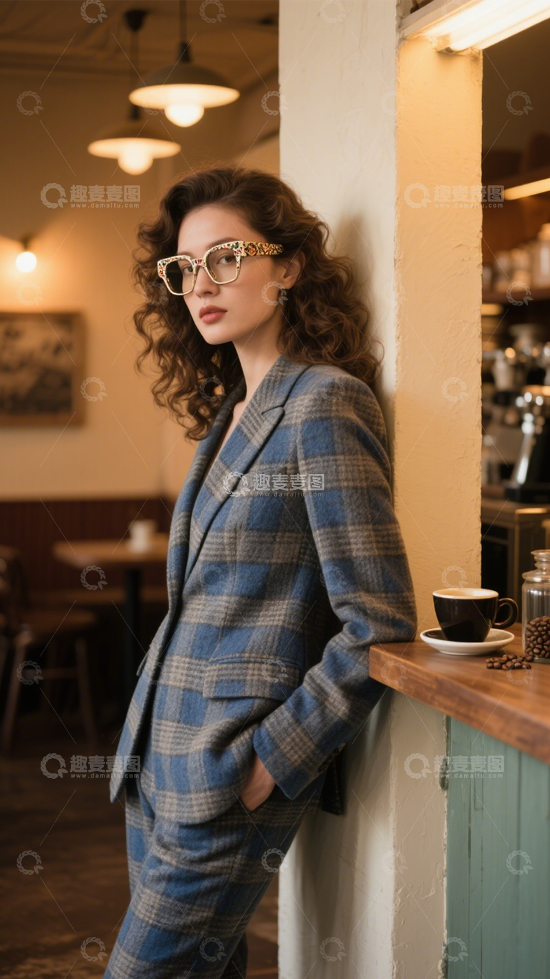 高清大图下载【趣麦麦图】格纹西装复古时尚2