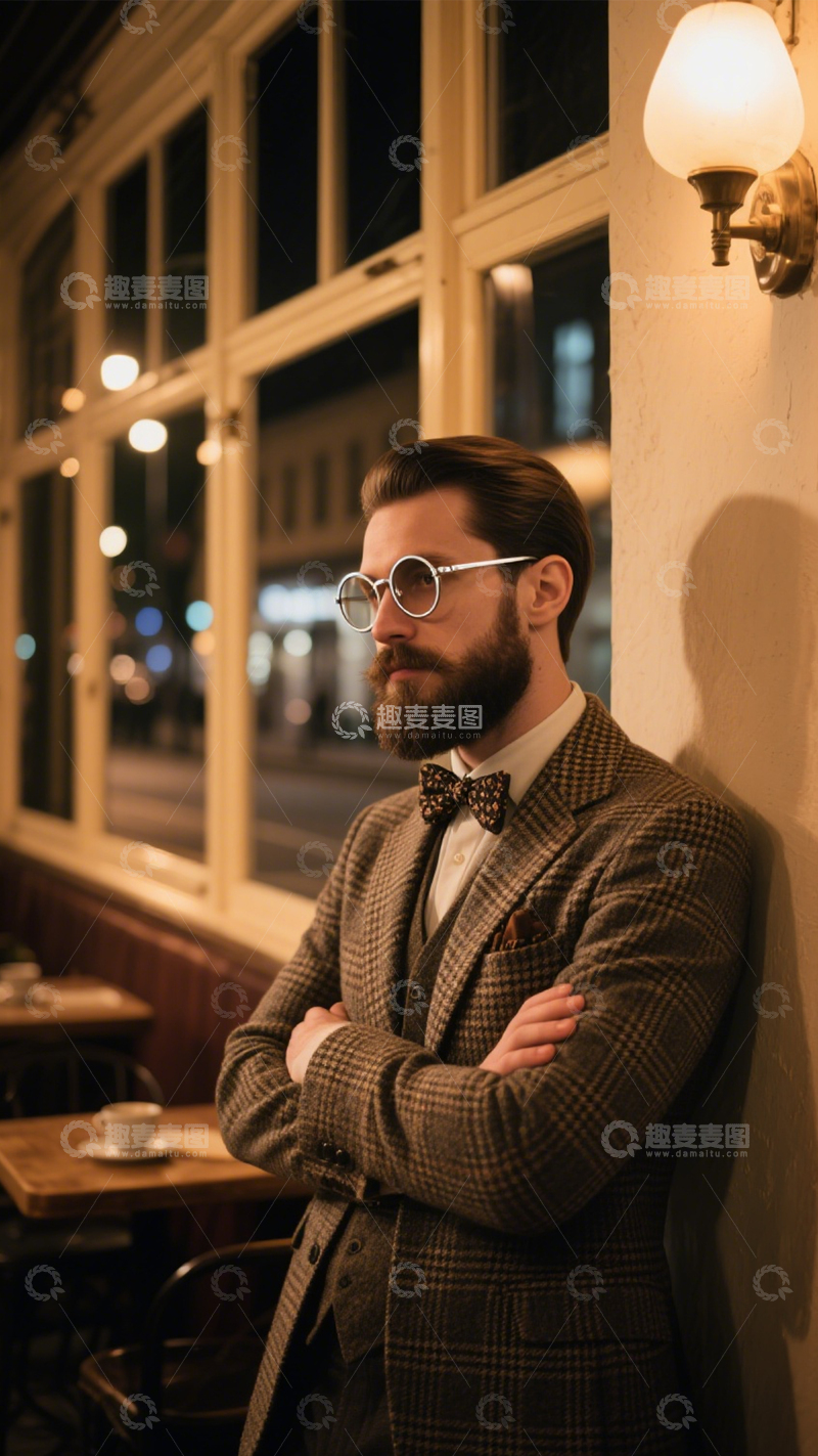 高清大图下载【趣麦麦图】格纹西装复古时尚3