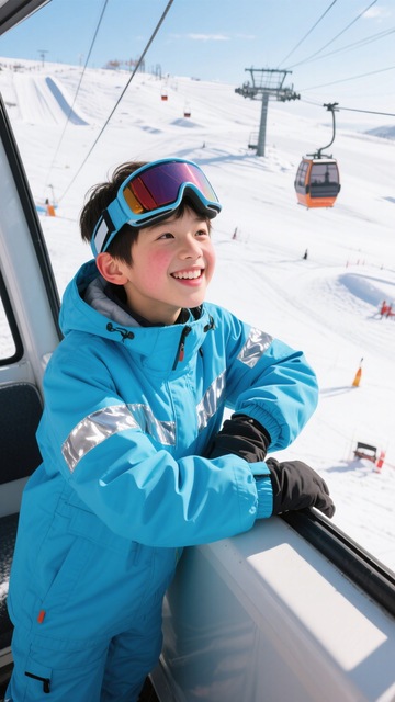 滑雪缆车亮色装备