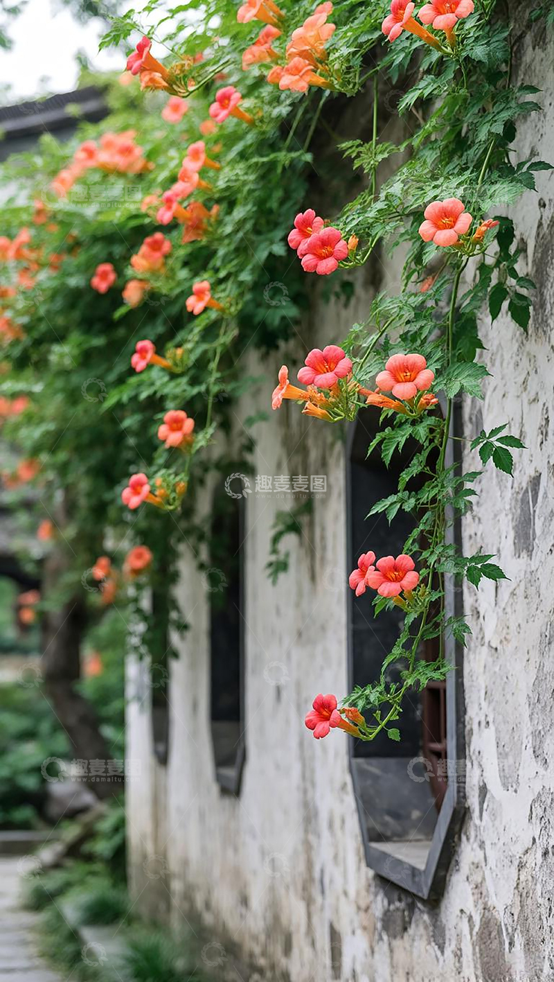 高清大图下载【趣麦麦图】古典园林凌霄花