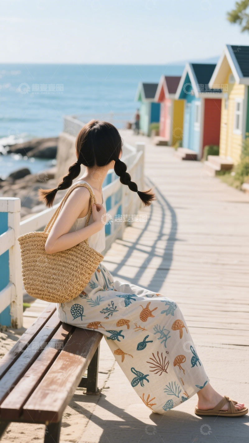 高清大图下载【趣麦麦图】海边度假碎花长裙