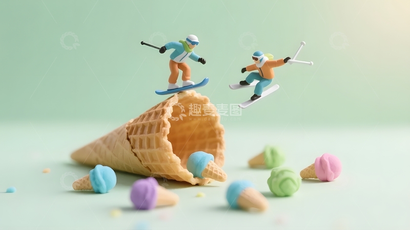 高清大图下载【趣麦麦图】甜筒上的运动微缩滑雪3