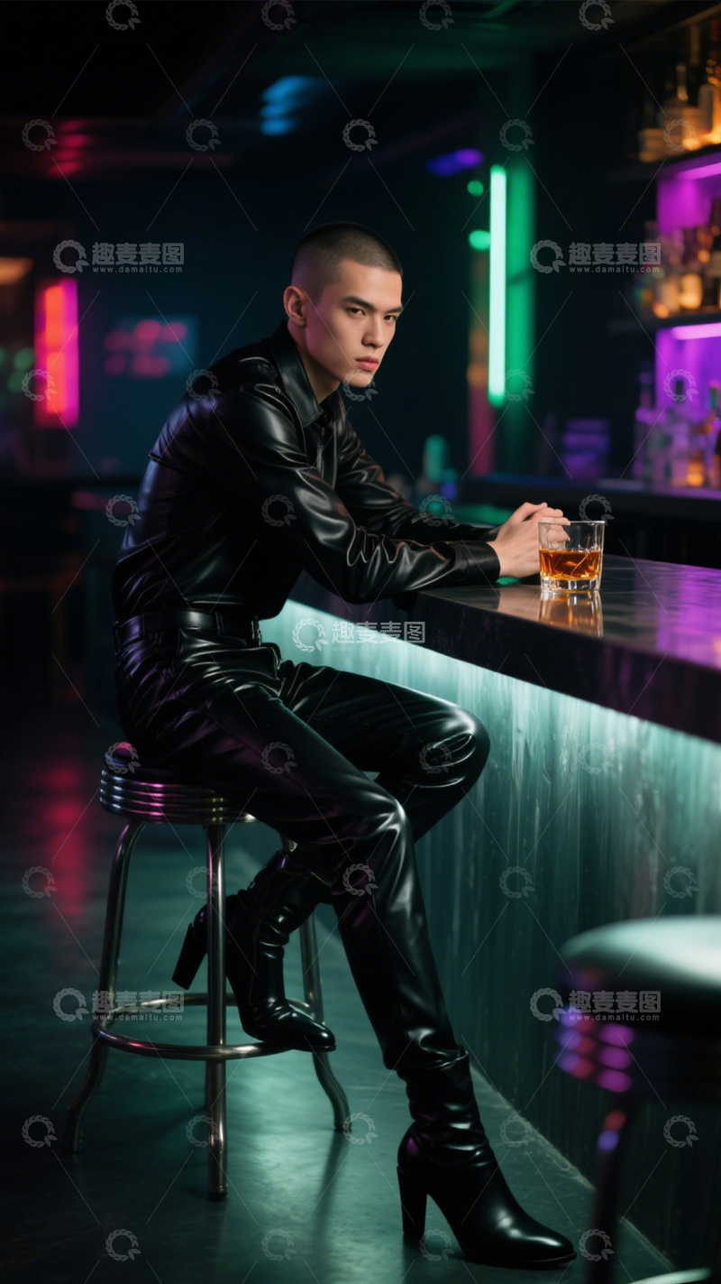 高清大图下载【趣麦麦图】夜店酷感皮裤穿搭1