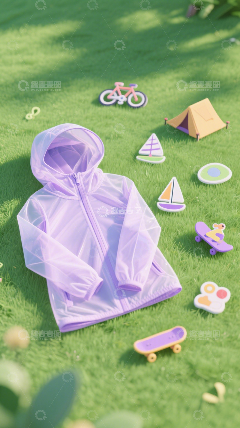 高清大图下载【趣麦麦图】浅紫防晒衣童趣风