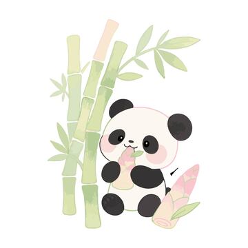 熊猫吃竹笋卡通手绘