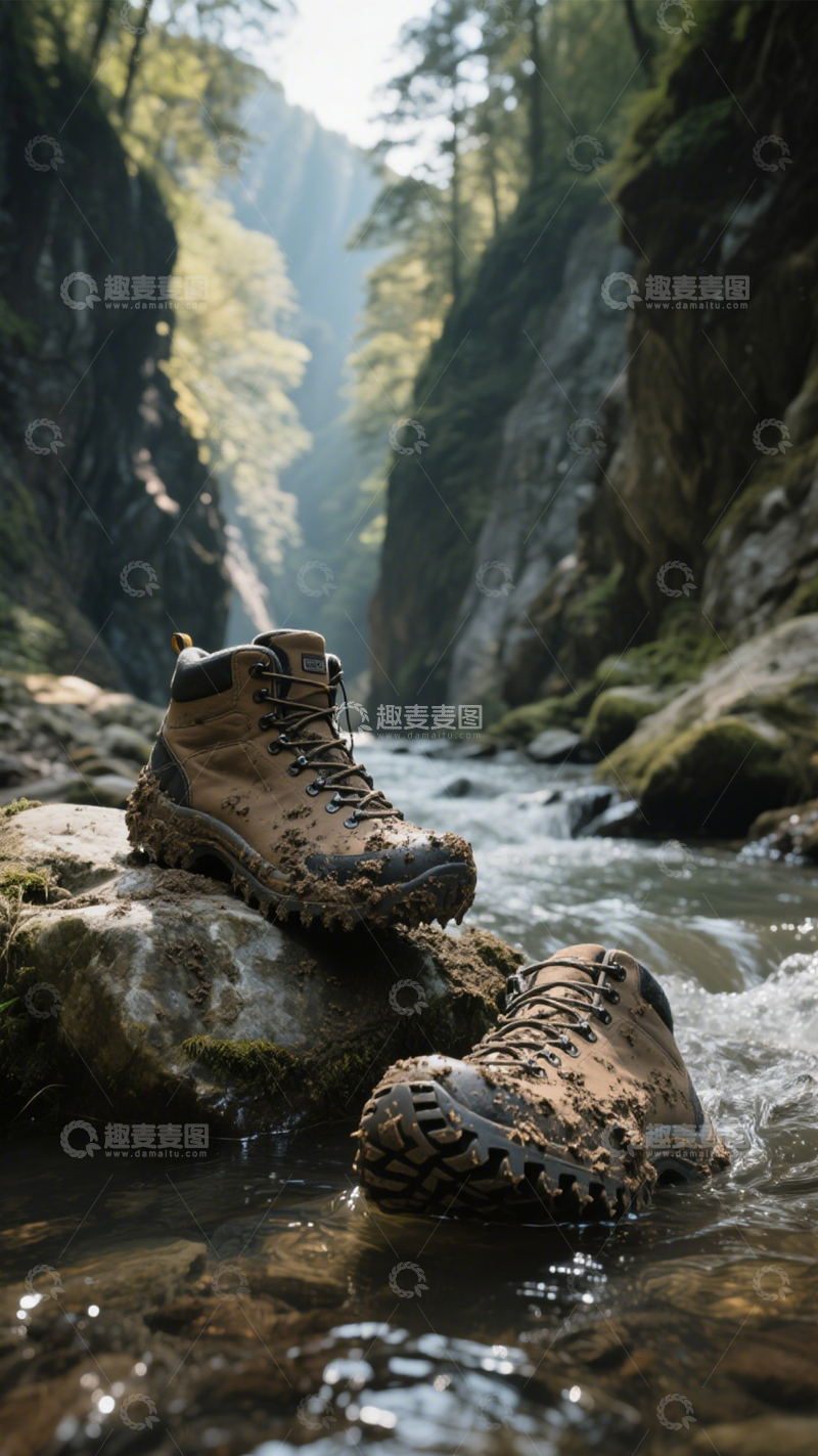 高清大图下载【趣麦麦图】登山靴户外山野行1