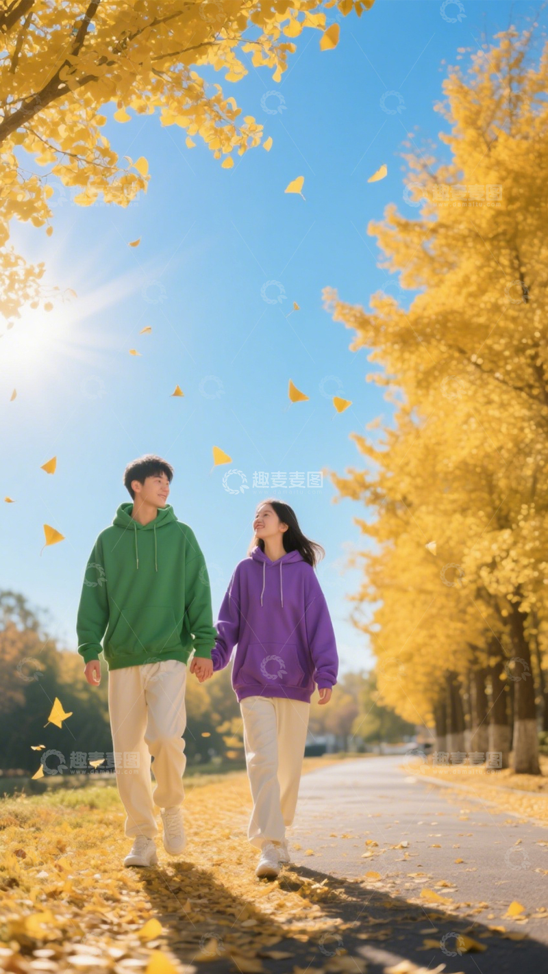 高清大图下载【趣麦麦图】情侣卫衣秋季漫步1