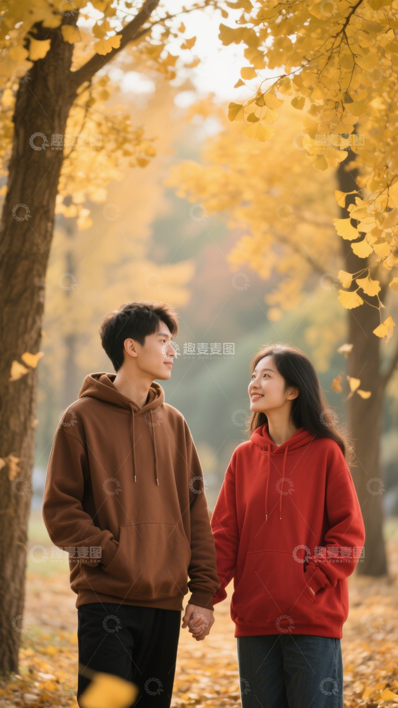 高清大图下载【趣麦麦图】情侣卫衣秋季漫步