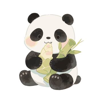 可爱卡通手绘熊猫吃竹笋