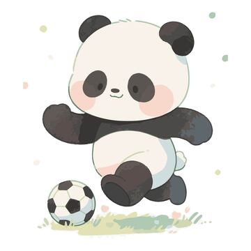 熊猫踢足球卡通手绘