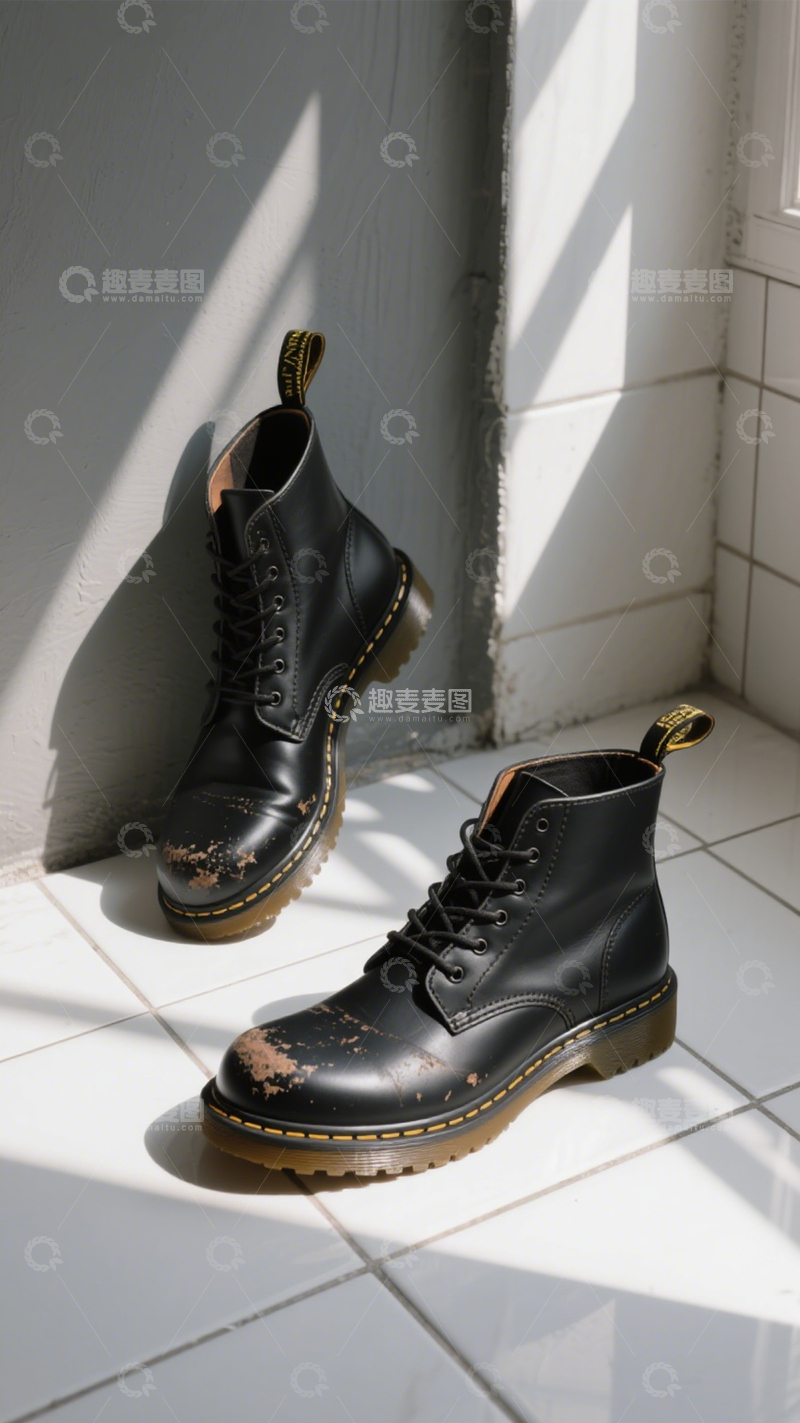 高清大图下载【趣麦麦图】黑色皮靴硬朗质感