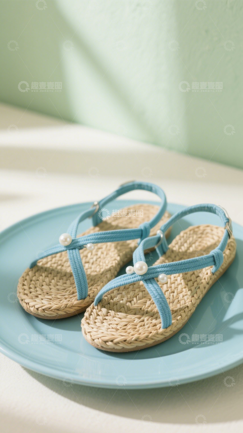 高清大图下载【趣麦麦图】编织凉鞋度假氛围