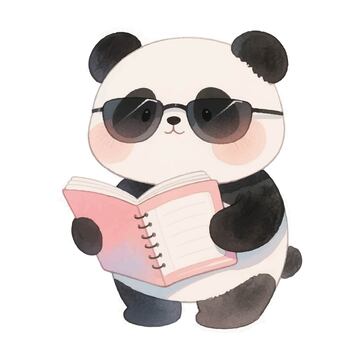 看书的熊猫手绘插画