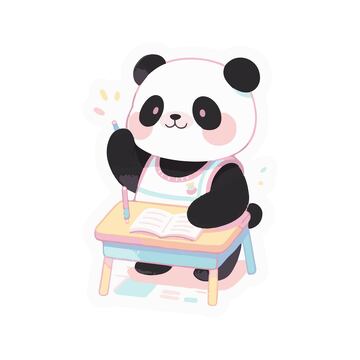 可爱熊猫上暑假班手绘