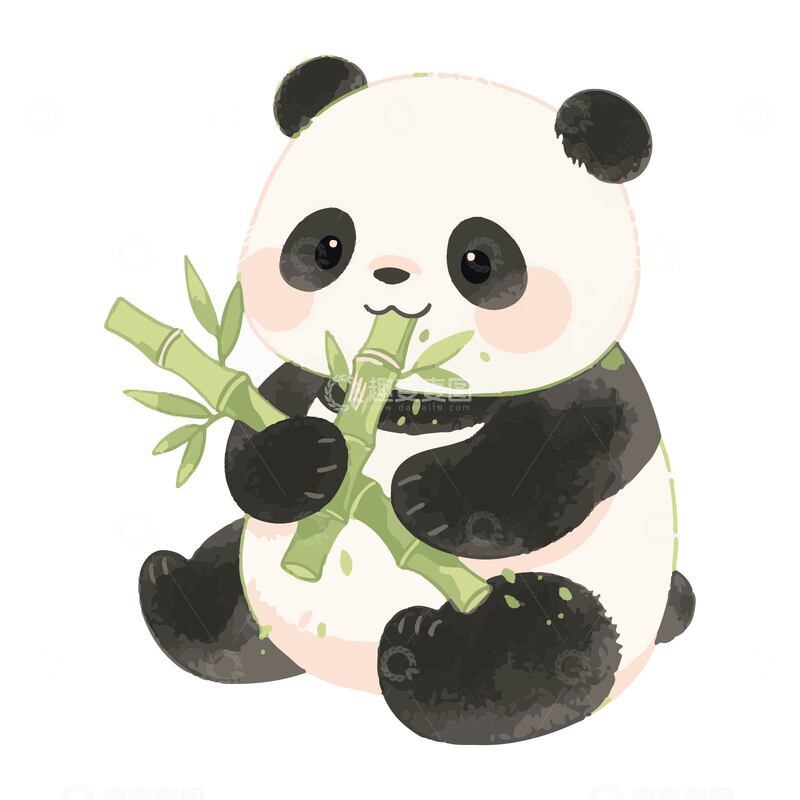 源文件下载【趣麦麦图】熊猫吃竹子卡通手绘插画