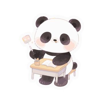 可爱熊猫上暑假班手绘插画