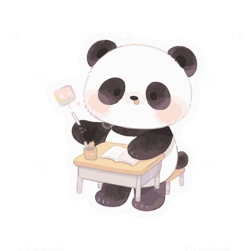 可爱熊猫上暑假班手绘插画