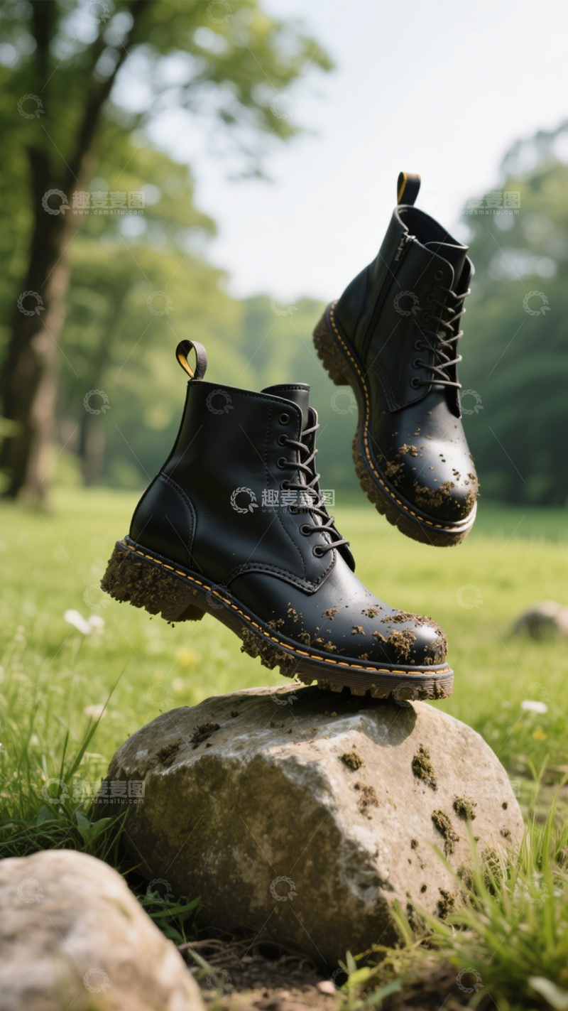 高清大图下载【趣麦麦图】黑色皮靴硬朗质感1