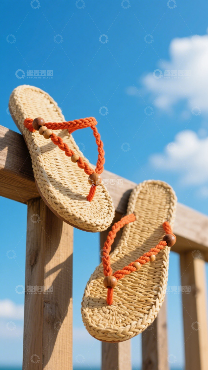 高清大图下载【趣麦麦图】编织凉鞋度假氛围1