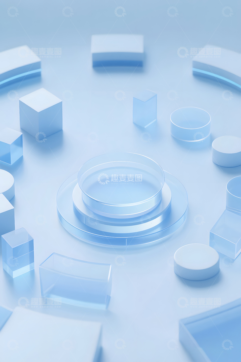 高清大图下载【趣麦麦图】蓝色现代几何展台背景2