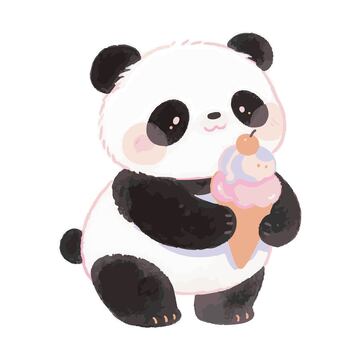 手绘可爱熊猫吃雪糕卡通插画