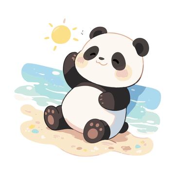 熊猫的夏日假期手绘