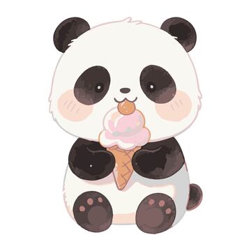 手绘熊猫吃雪糕卡通插画
