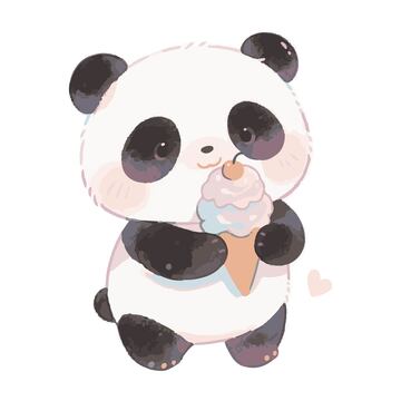 可爱熊猫吃雪糕插画卡通
